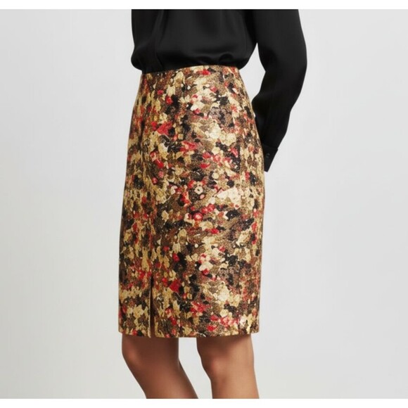 Talbots Woven Skirt Fall Floral Abstract Watercolor Lined Mini Chic Petite 2P - Picture 1 of 10